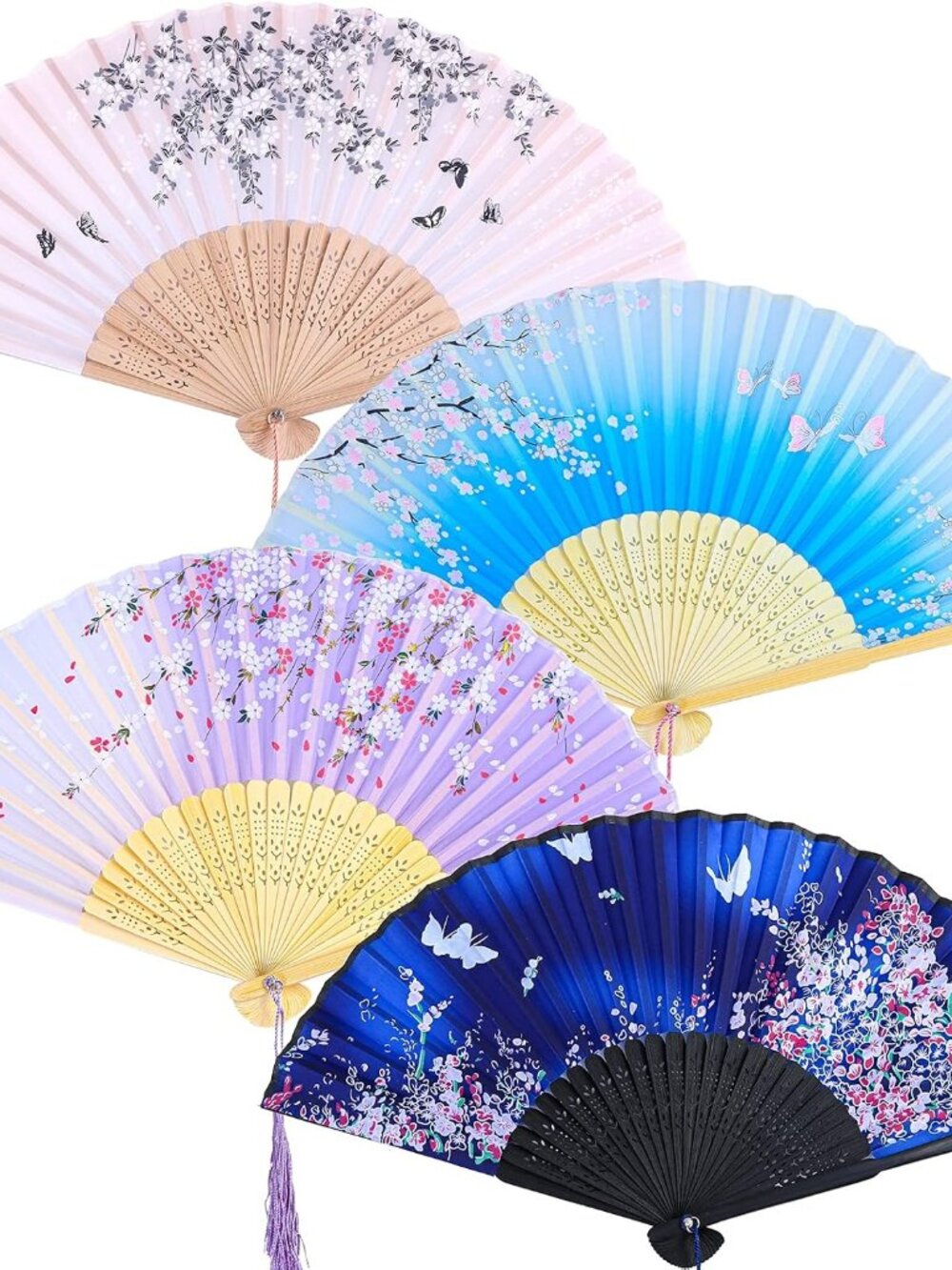 4 Pack Folding Fans Handheld Silk Fans